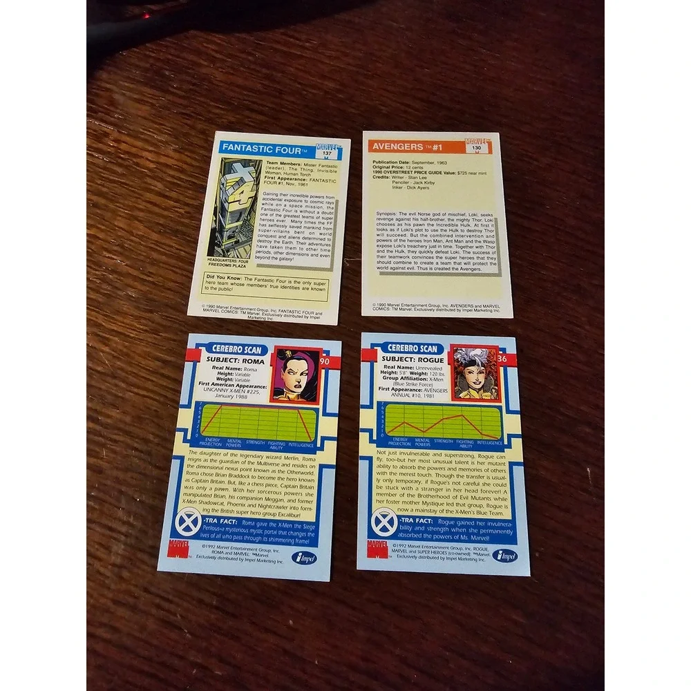 Marvel Comics Trading Cards Fantastic Four Avengers Roma Rogue Set 1990s‎